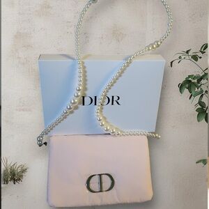 Dior pink Beaute pouch/ w pearls strap